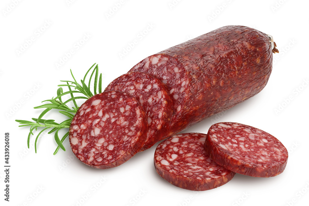 Smoked sausage salami isolated on white background with clipping path and full depth of field Smoked sausage salami isolated on white background with clipping path and full depth of field