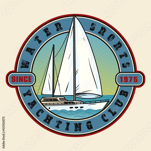 Yacht club logo or emblem, badge design with inscriptions, club brand mark sample. Isolated vector