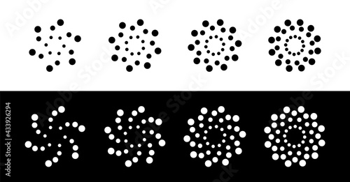 Abstract Dotted Spiral Vector Design Elements. Creative Dot Vortex Spirals for Logo Design and Backgrounds. 