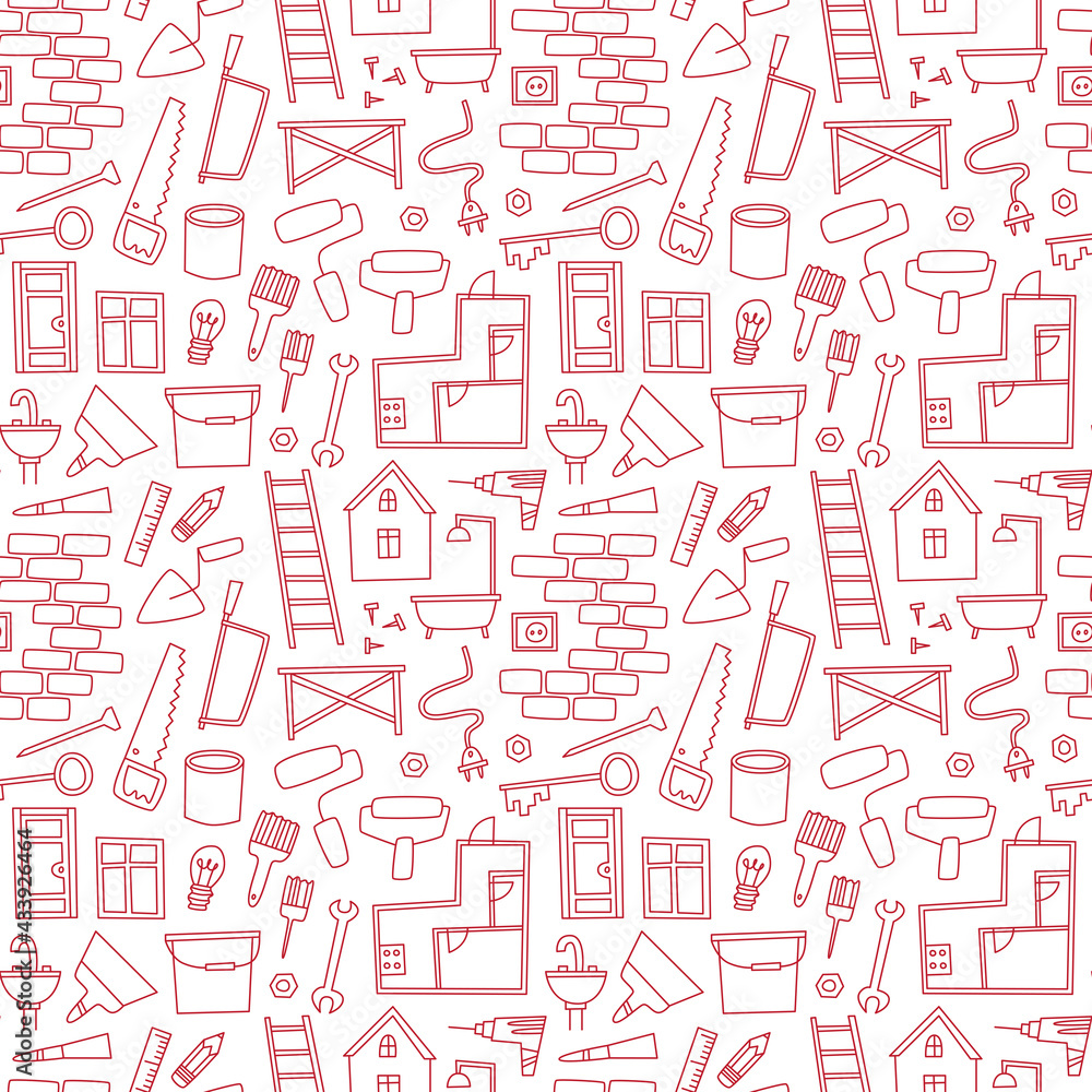 home renovation doodle vector pattern, ideal for banner, wrapping, web
