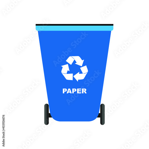 Blue recycle bins with recycle symbol for paper isolated on blank background vector illustration. Editable and changeable color.
