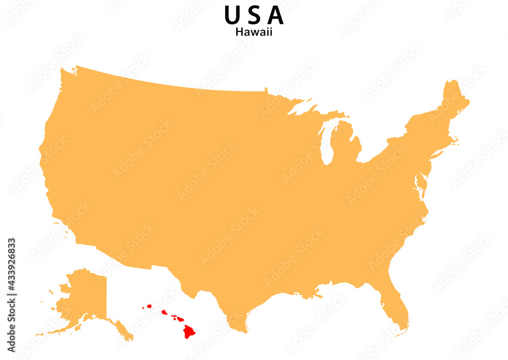 Hawaii State map highlighted on USA map. Hawaii map on United state of America. Hawaii State map highlighted on USA map. Hawaii map on United state of America.
