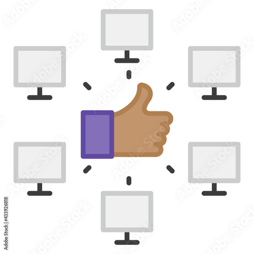 Computer connections with thumbs up denoting concept of good network 

