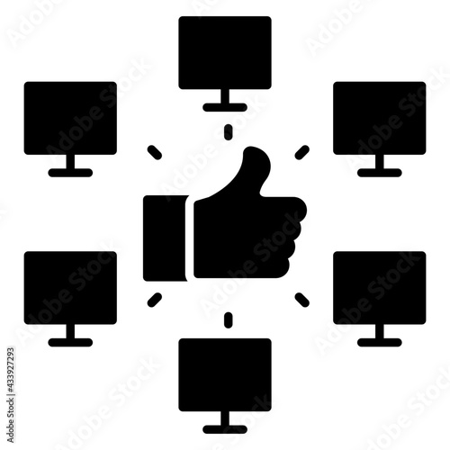 Computer connections with thumbs up denoting concept of good network 

