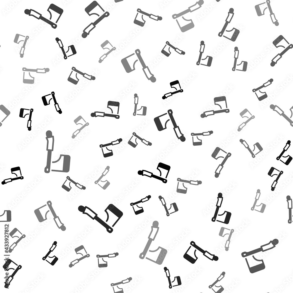 Black Wooden axe icon isolated seamless pattern on white background. Lumberjack axe. Happy Halloween party. Vector Black Wooden axe icon isolated seamless pattern on white background. Lumberjack axe. Happy Halloween party. Vector