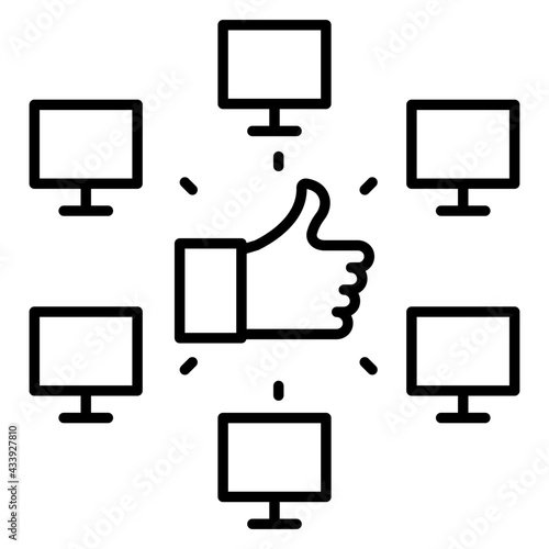 Computer connections with thumbs up denoting concept of good network 

