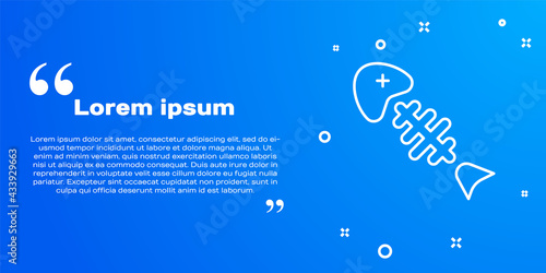 White line Fish skeleton icon isolated on blue background. Fish bone sign. Vector