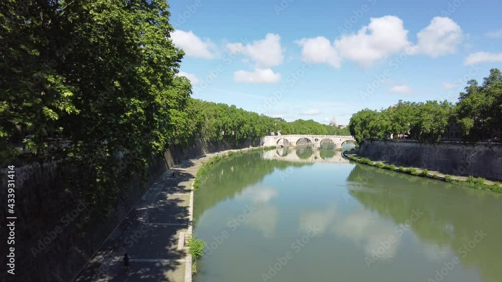 Beautiful view from Ponte Sisto in Rome, with the Saint Peters Basilica dome in the background. Italy.
