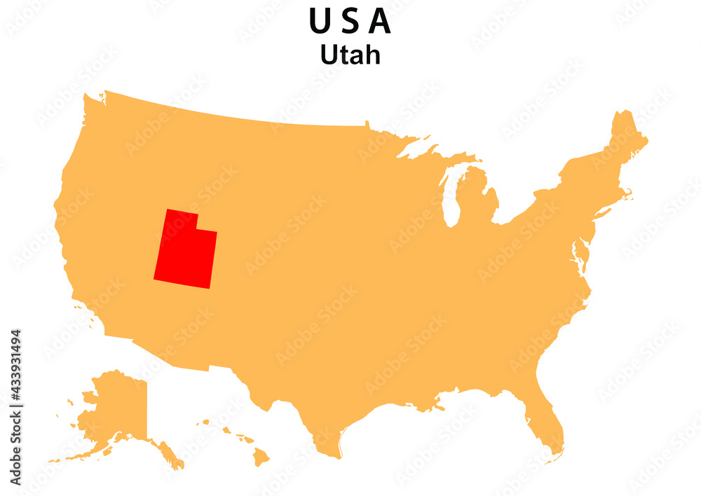 Utah State map highlighted on USA map. Utah map on United state of ...