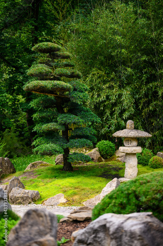 Japanese stone lamp decoration in the park.