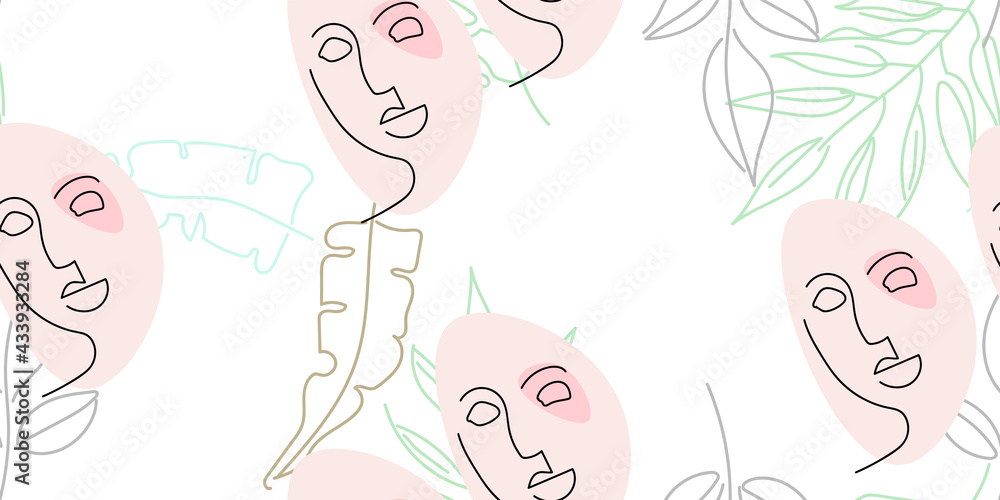 Face line pattern. Minimal art one line drawing.