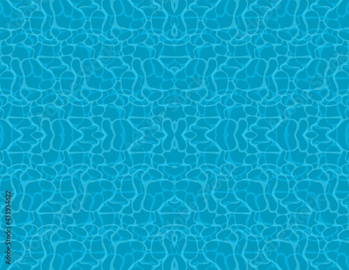 Swimming pool seamless pattern. Vector swimming pool illustration. Summer time blue texture. Sea wave water reflaction. Bright clear sea transparent water.