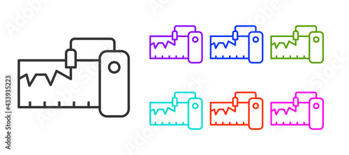 Black line Electrical measuring instrument icon isolated on white background. Analog devices. Measuring device laboratory research. Set icons colorful. Vector