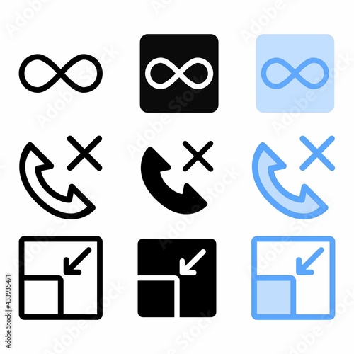 infinity icon with three style for website and user interface