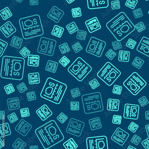 Green line Area measurement icon isolated seamless pattern on blue background. Vector