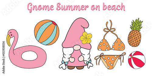 Gnomes summer on the beach, vector illustration