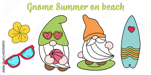 Gnomes summer on the beach, vector illustration