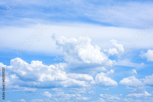 Beautiful white clouds in a bright blue sky on a warm summer day