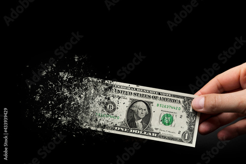 Фотография Inflation, dollar hyperinflation with black background