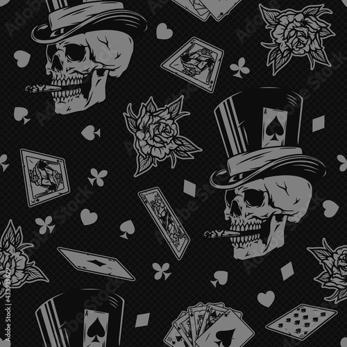 Gambling vintage monochrome seamless pattern