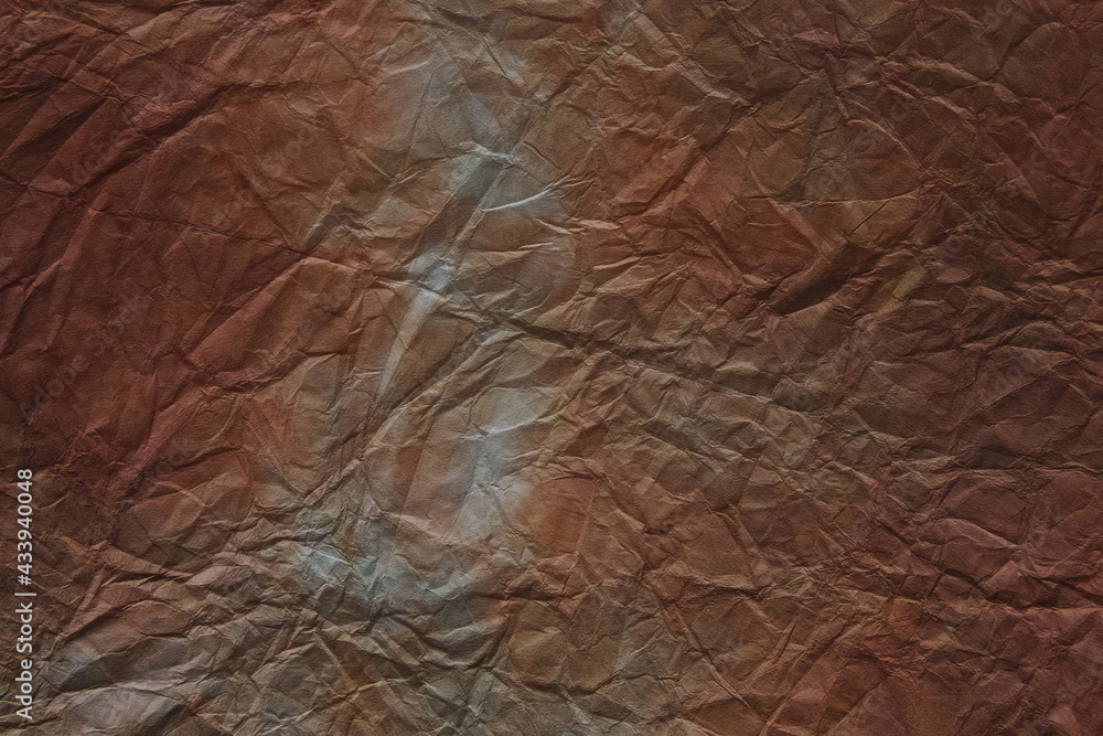 和紙テクスチャー背景(茶色) 大きなシワの入った栗色の揉染和紙