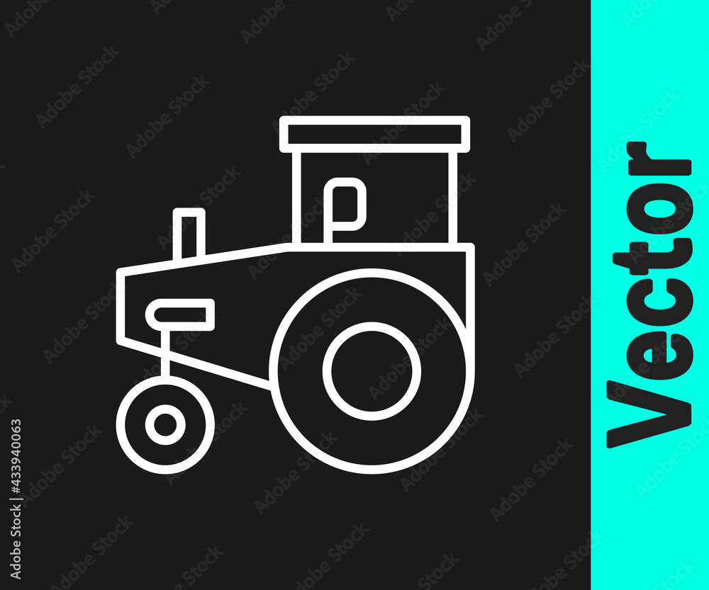 White line Tractor icon isolated on black background. Vector White line Tractor icon isolated on black background. Vector