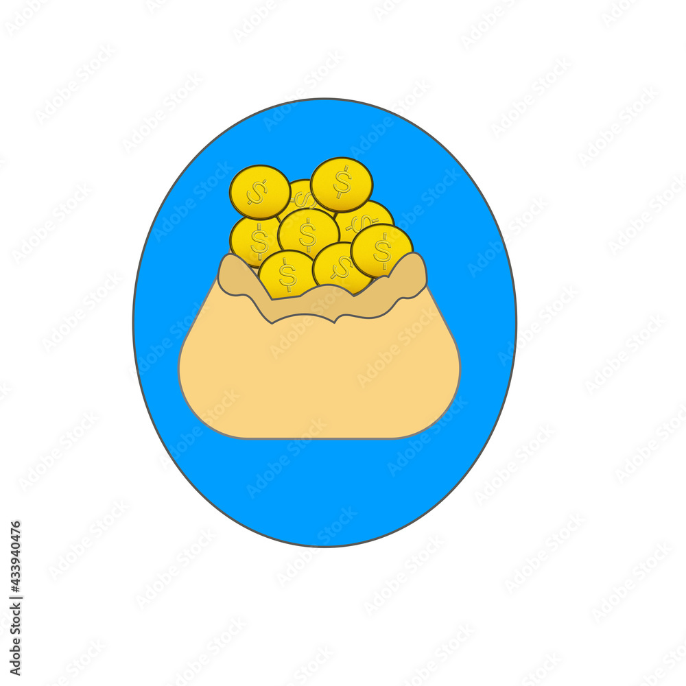 Coins in a sack, on a blue background, finance,3d rendering Coins in a sack, on a blue background, finance,3d rendering