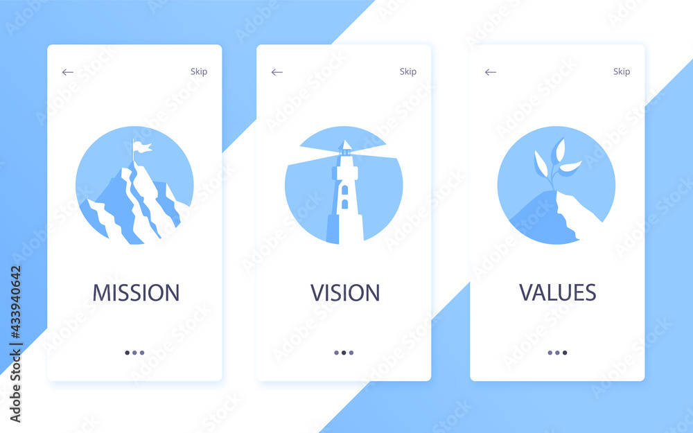 Mission, vision and values flat style design icons signs web concepts ...