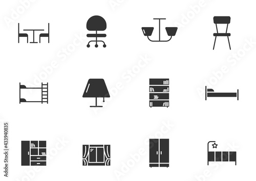 furniture glyph vector icons isolated on white background. furniture icon set for web, mobile apps, ui design and print