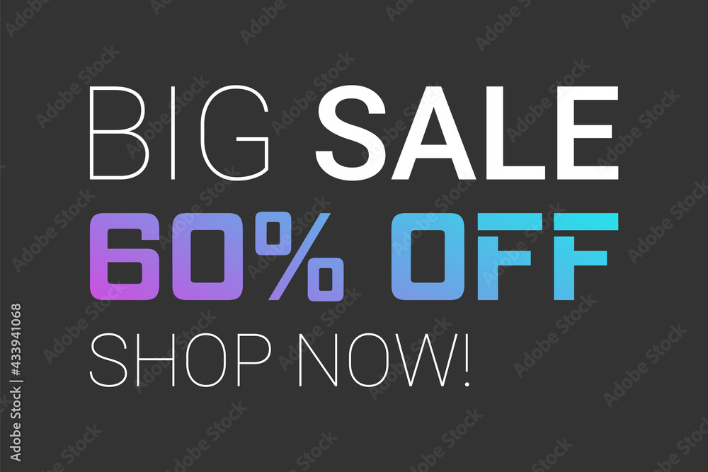 big sale 60 percent off discount banner isolated on black background. orange gradient promo advertising illustration for your business