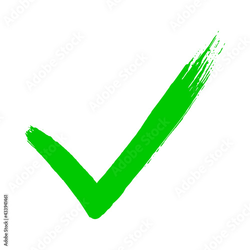 Check mark symbol YES button for vote in check box, web, etc. Dirty grunge hand drawn tick v with brush strokes vector illustration isolated on white background mark graphic design.