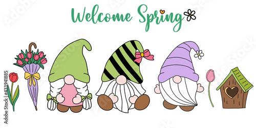 Gnomes Spring flower, Springtime. vector illustration