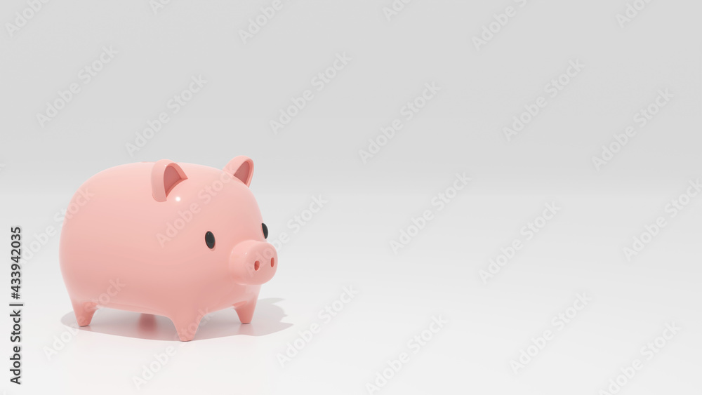 Empty piggy bank toys white background copy space
