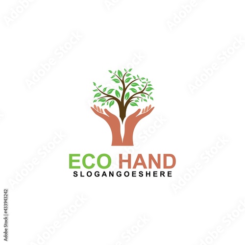Hand  Tree and Leaf logo Combination. Arm and ecosystem symbol or icon. Unique and Organic