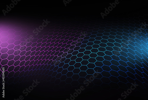 Abstract blue of hexagon pattern The surface of the future with light rays offers technology, medicine and business. © kaewphoto