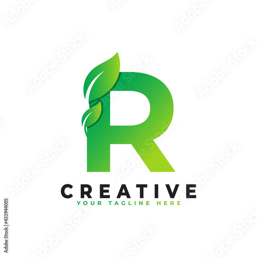 Nature Green Leaf Letter R Logo Design. monogram logo. Green Leaves Alphabet Icon. Usable for Business, Science, Healthcare, Medical and Nature Logos