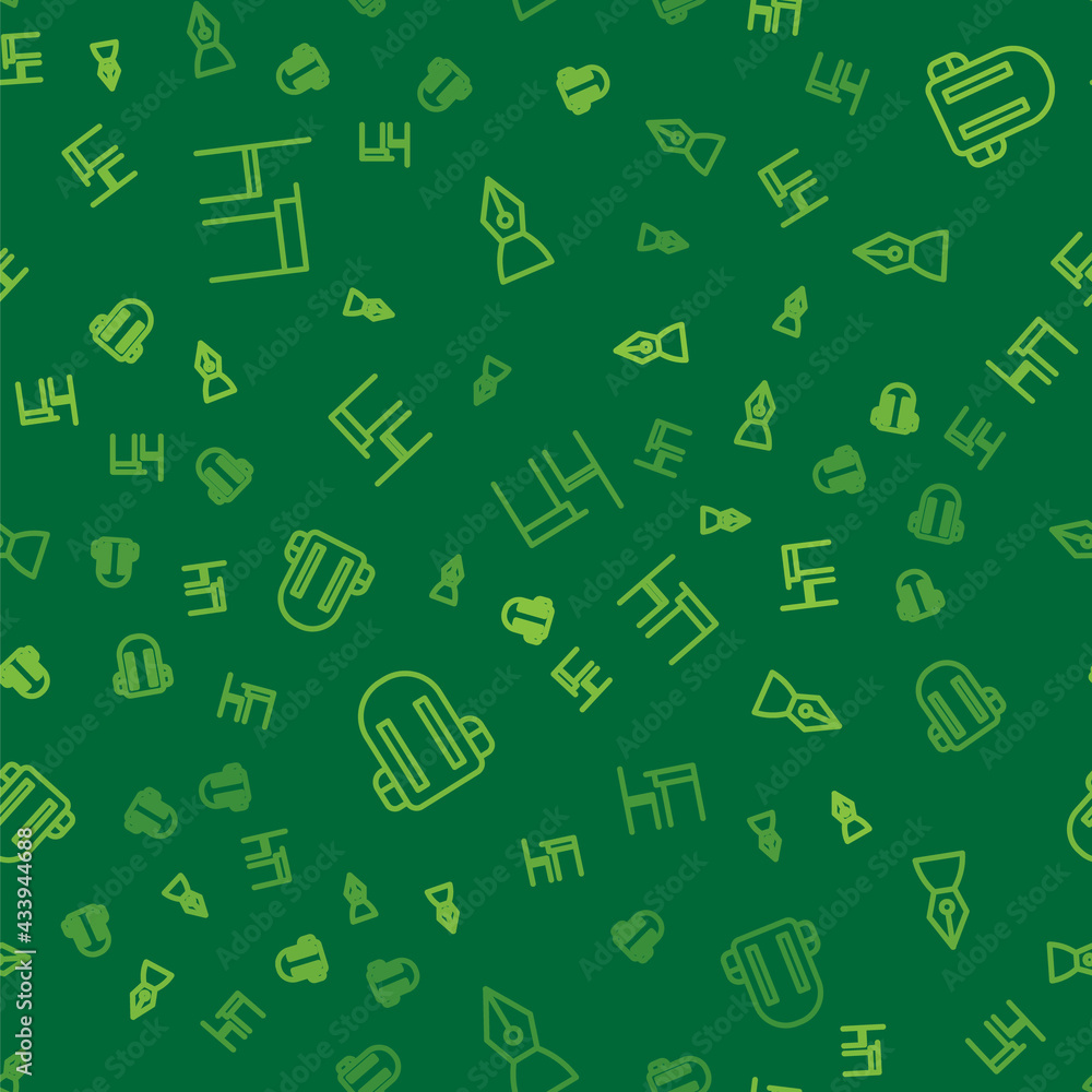 Set line School table and chair, backpack and Fountain pen nib on seamless pattern. Vector Set line School table and chair, backpack and Fountain pen nib on seamless pattern. Vector
