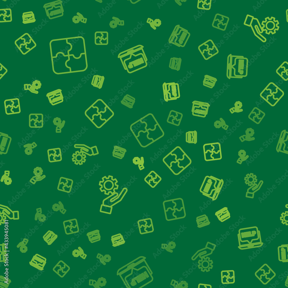Set line Piece of puzzle, Settings in the hand and Laptop help on seamless pattern. Vector Set line Piece of puzzle, Settings in the hand and Laptop help on seamless pattern. Vector