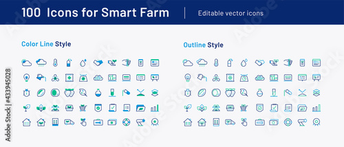 50 Smart Farm icons • Color Line, Outline style