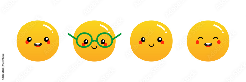 Set, collection of cute and smiling cartoon style yellow smiling ball characters, emoji icons.
Set, collection of cute and smiling cartoon style yellow smiling ball characters, emoji icons.