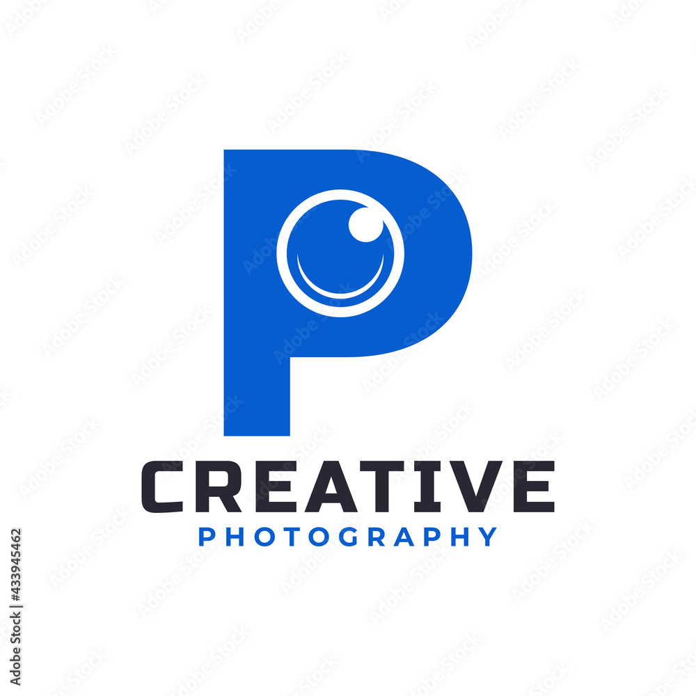 Letter P with Camera Lens Logo Design. Creative Letter Mark Suitable for Company Brand Identity, Entertainment, Photography, Business Logo Template