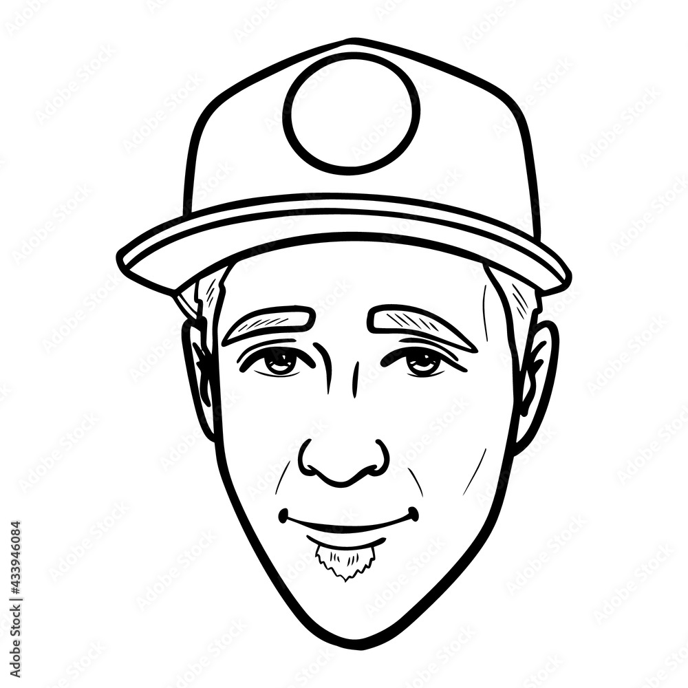 comic man head with cap. outline, vector. comic man head with cap. outline, vector.