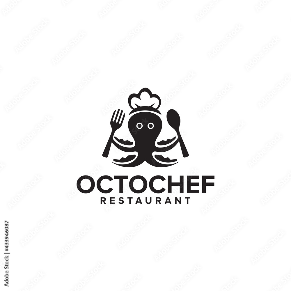 Octopus chef logo design templtae