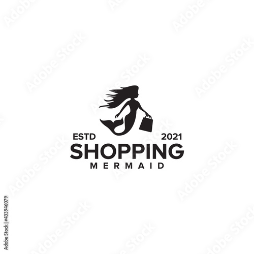 Shopping mermaid logo design template