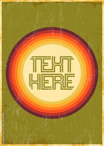 1970s Style Background, Vintage Color Circles, Grunge Texture Pattern 
