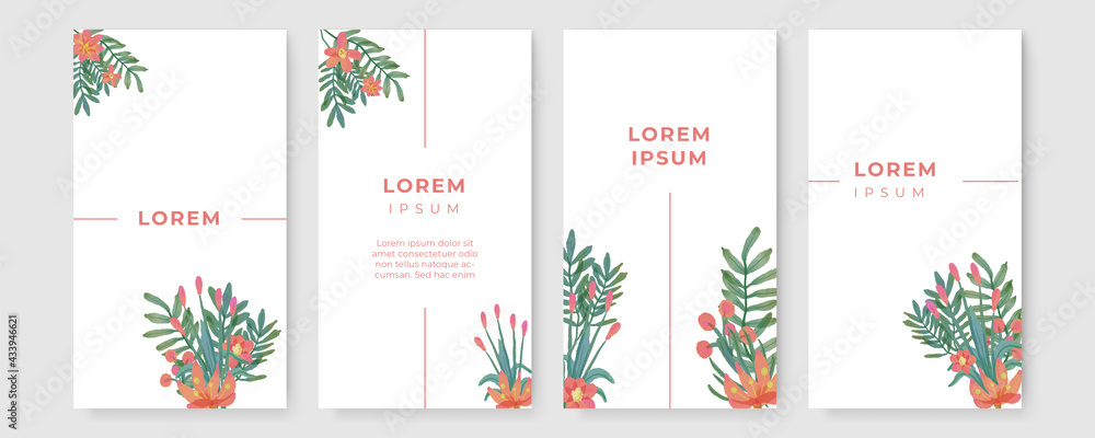 Set of floral universal artistic templates. Good for greeting cards, invitations, flyers and other graphic design.