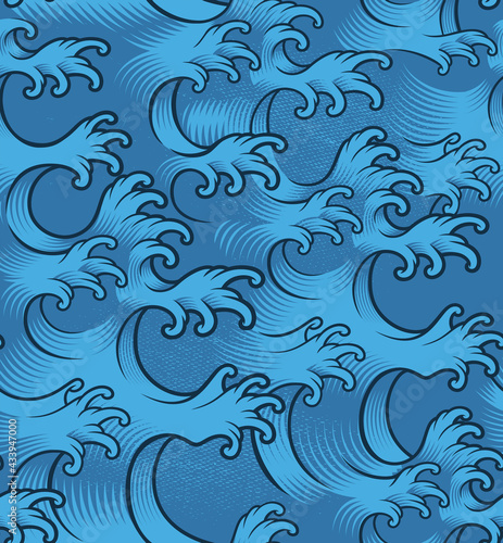 seamless background with Japanese waves, this design can be used as a print for fabrics, wallpapers as well as for many other products