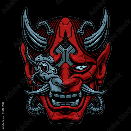 Cyberpunk Samurai Vector illustration isolated on dark background. This design can be used as a print for shirts or as an emblem for gamers