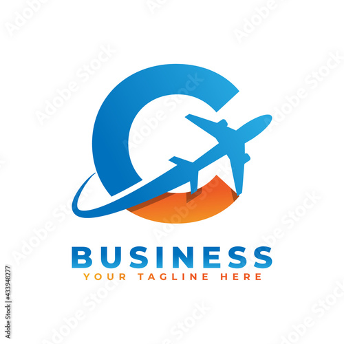 Letter C with Airplane Logo Design. Suitable for Tour and Travel, Start up, Logistic, Business Logo Template