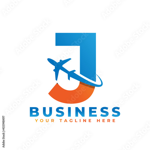 Letter J with Airplane Logo Design. Suitable for Tour and Travel, Start up, Logistic, Business Logo Template